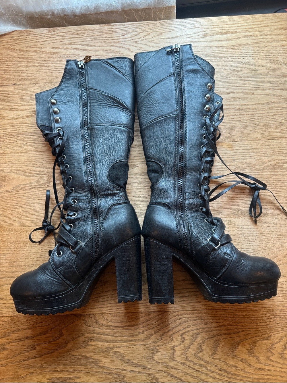 Verillas Black Lace-Up High Heel Combat Boots - size U.S. women’s 9/eu39 - Picture 8 of 10